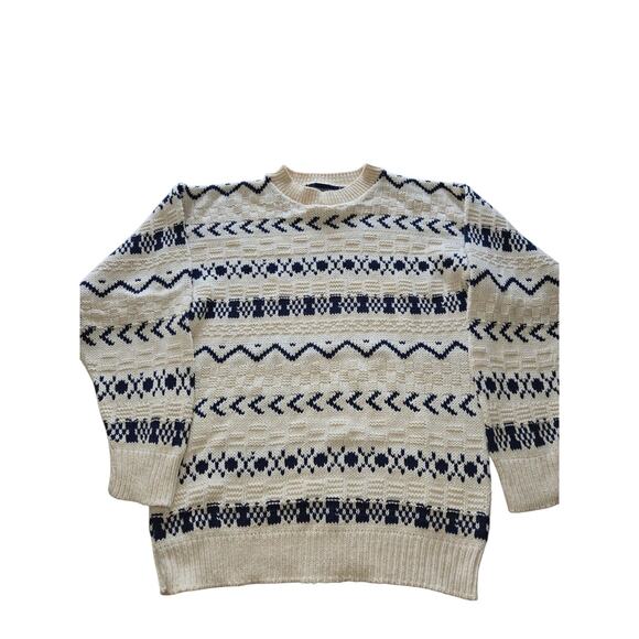 Men Vintage Kuppenheimer Knit White Blue Sweater Made In USA Medium RN#26416 EUC - Picture 3 of 12